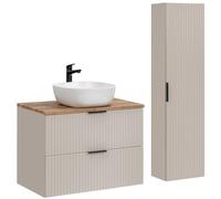 Lomadox Set di mobili da bagno con lavabo da 80 cm, 2 pezzi, in cashmere e rovere, con lavabo in ceramica