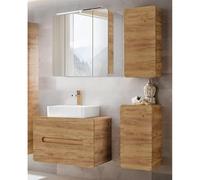 Lomadox Set di mobili da bagno con lavabo da 80 cm e armadietto con specchio a LED, effetto quercia, ca. 130 x 200 x 46 cm
