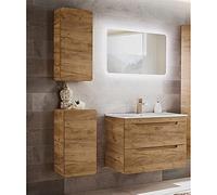 Lomadox Set di mobili da bagno con lavabo da 81 cm e specchio a LED, rovere Wotan Nb, larghezza x altezza ca. 130/200/46 cm