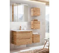 Lomadox Set di mobili da bagno con lavabo da 81 cm e specchio a LED, rovere Wotan, Nb, larghezza x altezza ca. 130/200/46 cm