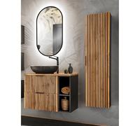 Lomadox Set di mobili da bagno con mensola combinata e lavabo da appoggio in antracite con rovere, con scanalature nere