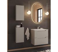 Lomadox Set di mobili da bagno da 4 pezzi con lavabo da 60 cm, cashmere, parte anteriore scanalata, con pensili, specchio a LED