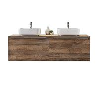 Lomadox Set di mobili da bagno doppio lavabo 160 cm, rovere vintage, 2 inserti in ceramica, 4 cassetti con chiusura morbida