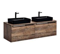 Lomadox Set di mobili da bagno doppio lavabo 160 cm, rovere vintage Nb, 2 inserti in ceramica, 4 cassetti con chiusura morbida, scaffale, larghezza x altezza x profondità: ca. 160,4/59,5/46 cm