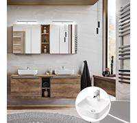 Lomadox Set di mobili da bagno vintage in rovere di quercia, 140 cm, 2 lavandini in ceramica, 2 armadi a specchio a LED, larghezza x altezza ca. 140,4/200/46 cm