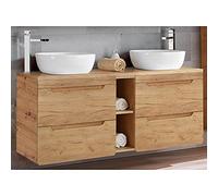 Lomadox Wotan - Set di 2 Lavabi Ceramica, 4 Cassetti Chiusura Morbida, Scaffale, Arredamento Bagno, Mobiletti, 141x76x46 cm