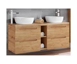 Lomadox Wotan - Set di 2 Lavabi Ceramica, 4 Cassetti Chiusura Morbida, Scaffale, Arredamento Bagno, Mobiletti, 141x76x46 cm