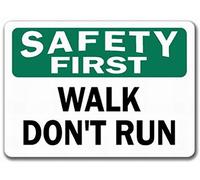 LoMall Targa in metallo con scritta "Safety First Walk Don't Run" (lingua italiana non garantita), 20 x 30 cm