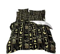 LOMDEM Copripiumino 3D Graffiti Civiltà Egizia, Set Lenzuola in Microfibra Traspirante Set Di Biancheria Da Letto Con Federe 50x75 cm, Chiusura A Zip, Lavabile in Lavatrice (Black#6,200x200 cm)