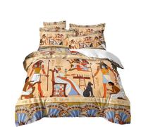 LOMDEM Copripiumino 3D Graffiti Civiltà Egizia, Set Lenzuola in Microfibra Traspirante Set Di Biancheria Da Letto Con Federe 50x75 cm, Chiusura A Zip, Lavabile in Lavatrice (Beige#5,200x200 cm)