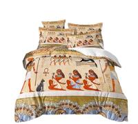 LOMDEM Copripiumino 3D Graffiti Civiltà Egizia, Set Lenzuola in Microfibra Traspirante Set Di Biancheria Da Letto Con Federe 50x75 cm, Chiusura A Zip, Lavabile in Lavatrice (Beige#4,135x200 cm)