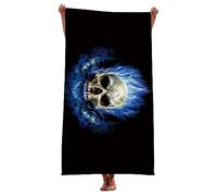 LOMDEM Nero Grigio Microfibra Telo Mare Tema Skull XL XXL Asciugamano Quick Drying Fiore di Morte Teschio Fiamma Goth Style Cool Sport Teen Men Asciugamano da Spiaggia (Colore 1,150 x 200 cm)