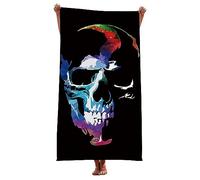 LOMDEM Nero Grigio Microfibra Telo Mare Tema Skull XL XXL Asciugamano Quick Drying Fiore di Morte Teschio Fiamma Goth Style Cool Sport Teen Men Asciugamano da Spiaggia (Colore 6,100 x 200 cm)