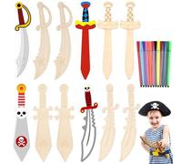 lomdung 12 Pezzi Pirate Sword Craft Kit con 12 Penne Colorate, Pirate Sword per la Pittura, Spade Pirata in Legno, Crafting con Legno per Bambini, per DIY Bambini Pittura Decorazione