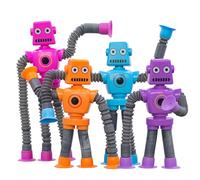 lomdung 4 Pezzi Robot Mini Giocattolo, con Ventosa Telescopica, Giocattolo Educativo per Bambini, Adatto a Bambini e Adulti con Autismo per Alleviare Lo Stress L'Ansia(Modello Di Robot)