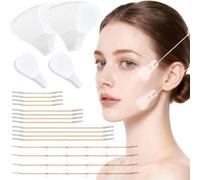 lomdung 80 Pezzi Face Tape Viso Lifting, Face Lift Tape Invisible, Patch di sollevamento a forma di V con 4 Cordini Elastici, Traspirante e Impermeabile, per Occhi, Guance, Mento e Collo