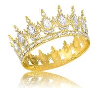 lomdung Corona, Corona Compleanno Oro, Corone Barocca Retrò in Strass, Intarsiato con Strass Scintillanti, Struttura Robusta e Durevole, Adatto per Occasioni Formali Come Matrimoni e Balli