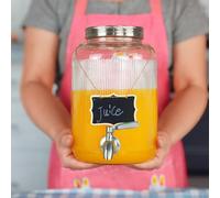 Lomejii Dispenser per bevande in vetro da 3,8 l, con rubinetto, beccuccio e coperchio, in acciaio inox, per acqua, succo, tè gelato, dispenser per bevande per feste e birrificio Kombucha, vino, birra,