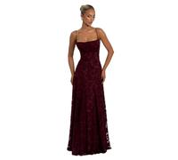 Lomeuuu Abito in Chiffon con Cavezza, Design Jacquard Senza Schienale, Spalline Sottili, Lunghezza al Pavimento, Taglia S-L (Burgundy,L)