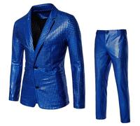 Lomeuuu Completo da Festa con Paillettes, Trama A Rete, per Esibizioni sul Palco, Monopetto A Due Bottoni, vestibilità Slim (B,3XL)