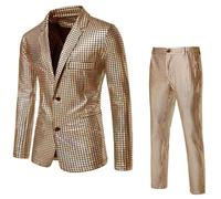 Lomeuuu Completo da Festa con Paillettes, Trama A Rete, per Esibizioni sul Palco, Monopetto A Due Bottoni, vestibilità Slim (F,3XL)