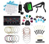 LOMEVE Il kit di accessori per chitarra include corde per chitarra acustica, accordatore, capotasto, strumento 3 in 1 di riposo, porta plettri, perni per ponte, dadi e selle, protezione per le dita,