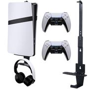 Lomffy Supporto da Parete per PS5, Staffa da Parete per PS5/PS5 Slim/PS5 Pro Staffa per Montaggio a Parete per PS5/PS5 Slim/PS5 Pro in Acciaio con Gancio per Cuffie, 2 Supporti per Controller