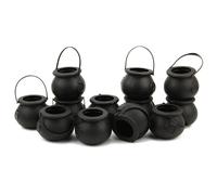 LOMIMOS 12pcs Halloween Day Mini Black Cauldron Multipurposed Plastic Candy Holder with Handle for Decoration Party Favors