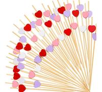 LOMIMOS 200 spiedini da cocktail, 12 cm, in bambù, con decorazione a forma di cuore, in legno, per San Valentino, per snack e torte nuziali