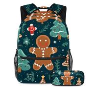 L'omino di pan di zenzero resta organizzato a scuola con il nostro set zaino e astuccio, perfetto per ragazzi, ragazze e adolescenti, Multicolore#02, B:29.4x20x40cm P:19x7.5x3.8cm, Zaini Daypack