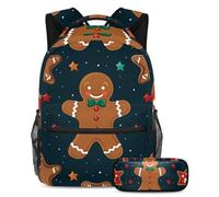 L'omino di pan di zenzero viaggia con stile con questo set di zaino e astuccio, perfetta borsa per libri per studenti, Multicolore#06, B:29.4x20x40cm P:19x7.5x3.8cm, Zaino daypack