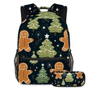L'omino di pan di zenzero viaggia con stile con questo set di zaino e astuccio, perfetta borsa per libri per studenti, Multicolore#04, B:29.4x20x40cm P:19x7.5x3.8cm, Zaino daypack