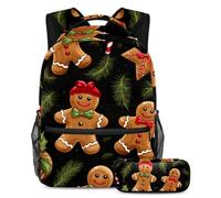 L'omino di pan di zenzero viaggia con stile con questo set di zaino e astuccio, perfetta borsa per libri per studenti, Multicolore#05, B:29.4x20x40cm P:19x7.5x3.8cm, Zaini Daypack