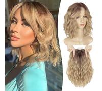 Lommel Parrucca da donna con capelli ondulati corti, da 30,5 cm, dall'aspetto naturale, leggera e voluminosa, ideale per coprire le radici bianche, ideale per l'uso quotidiano (biondo castano ombré).