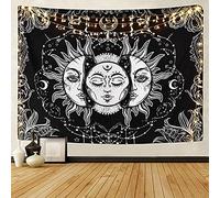 LOMOHOO Arazzo di tarocchi Sole e Luna Arazzo Psichedelico Celestiale Nero Attaccatura a Muro Arazzi da Muro Mandala Indiana Boemo Hippy Beach Throw (Sun and Moon, L/148cmx200cm)