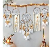 LOMOHOO Set di 5 acchiappasogni, motivo luna e sole, stile bohémien, da appendere alla parete, realizzato a mano, acchiappasogni per la camera da letto di ragazzi e ragazze, decorazione per la casa,