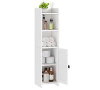 Lomojo Piccolo armadietto angolare da bagno, armadietto da pavimento con ripiani regolabili, organizer per carta igienica da bagno stretto autoportante per piccoli spazi, bianco