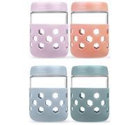 lomonmen 4 Pezzi Barattoli Vetro con Coperchio,480ml Overnight Oats Jar con Maniche in Silicone,Barattolo Cucina per Chutney,Yogurt,Budino,Avena,Miele,Frutta,Spezie,Marmellata