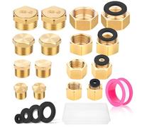 lompyeu 16 Pcs Tubo Dell'Acqua Con Tappo Cieco，1/8 1/4 3/8 1/2 3/4 Tappo per Tubo in Ottone con Filettature Interne ed Esterne,con Nastro Idraulico, per Lavatrice Valvola Radiatore Valvola