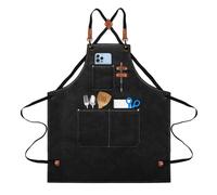 lompyeu Grembiule da Cucina,Grembiule da barbecue,Grembiule In Tela Per Uomo e Donna,Grembiule impermeabile con 3 Tasche,Per Ristorante, Bar, Caffè,Falegname (nero)