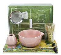 lompyeu Set Di 7 Pezzi Matcha Kit - Macha Tea Kit, Matcha Whisk Set, Matcha Bowl Con Beccuccio, Portafrusta, Con Matcha Cucchiaino, per Gli Appassionati di Matcha Regalo(Rosa)