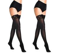 LOMSUXA 2 pezzi Calze Autoreggenti Donna, Autoreggenti Nere, Ventagli con Pizzo, Nero, Riutilizzabile Calze Autoreggenti