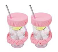 LOMSUXA 2 Pezzi Copribicchiere Elastico Scrunchie, Protezione Drink Riutilizzabile con Foro per Cannuccia, Copri Bicchiere Antipolvere ed Elastico per Capelli 2-in-1 per Feste e Discoteca, Rosa