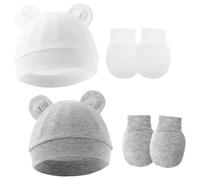 LOMSUXA 2 Set Cappellino per Ragazzi Ragazze e Paia Guanti da Neonato, Berretti e Cappellini per Bambino e Guantini Neonato AntiGraffio Cotone, Adatto a Tutte Le Stagioni
