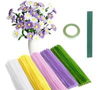 LOMSUXA Scovolini per bouquet di Bouquet di margherite viola per artigianato, scovolini Ciniglia, set da 150 pezzi di scovolini colorati per lavoretti con istruzioni,5 colori