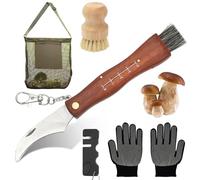 LOMUG Coltello per Funghi, coltello Funghi con Spazzola, Borsa funghi, Guanti, Affilacoltelli, coltello Micologica Manico in Legno Acciaio Inox Coltellino funghi, Borsa da Caccia per funghi Il Foraggi