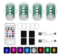 LOMUG Luce flash a LED per auto, 4 pezzi, senza fili, ad alta luminosità, 8 colori, aeroplano con telecomando, aereo USB ricaricabile, per auto, drone