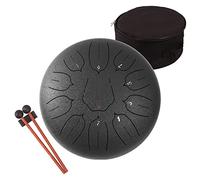 LOMUTY Steel Tongue Drum, 12 Pollici 11 Note Do Maggiore Accordato Tamburi in Acciaio, Strumento a Percussione con Bacchette per Tamburi e Borsa (Nero)