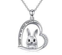 LONAGO 925 Sterline D'argento Collana Coniglietto Tienimi Nel Tuo Cuore Carino Coniglio Pendente Collana Gioielli per Regalo di Pasqua
