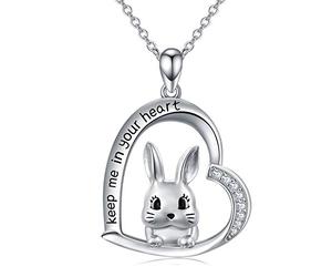 LONAGO 925 Sterline D'argento Collana Coniglietto Tienimi Nel Tuo Cuore Carino Coniglio Pendente Collana Gioielli per Regalo di Pasqua